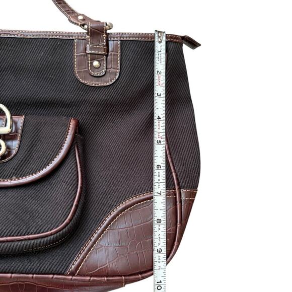 Etienne Aigner Bag Shoulder  BLACK & BROWN Leather Canvas - Picture 10 of 12